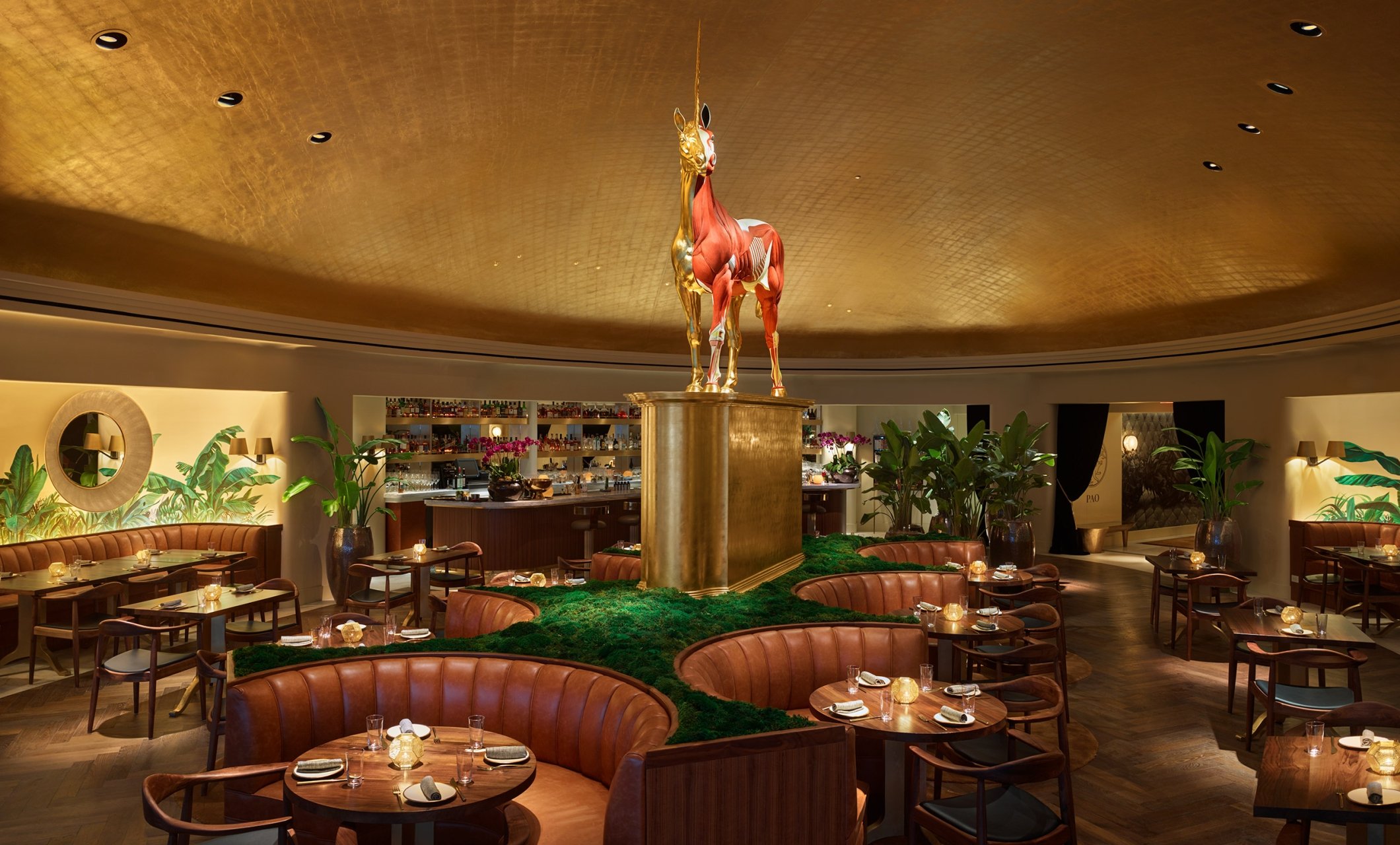 pao dining room and unicorn statue