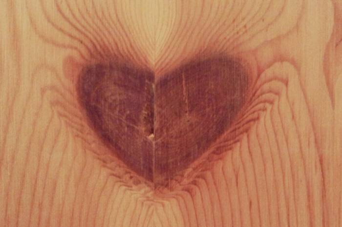 A not in a piece of wood that looks like a heart