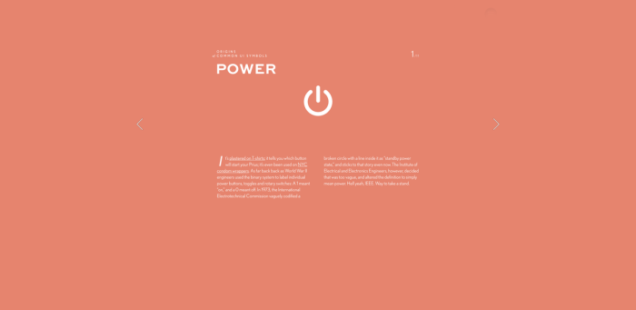 The word power with the power symbol and a history of the word